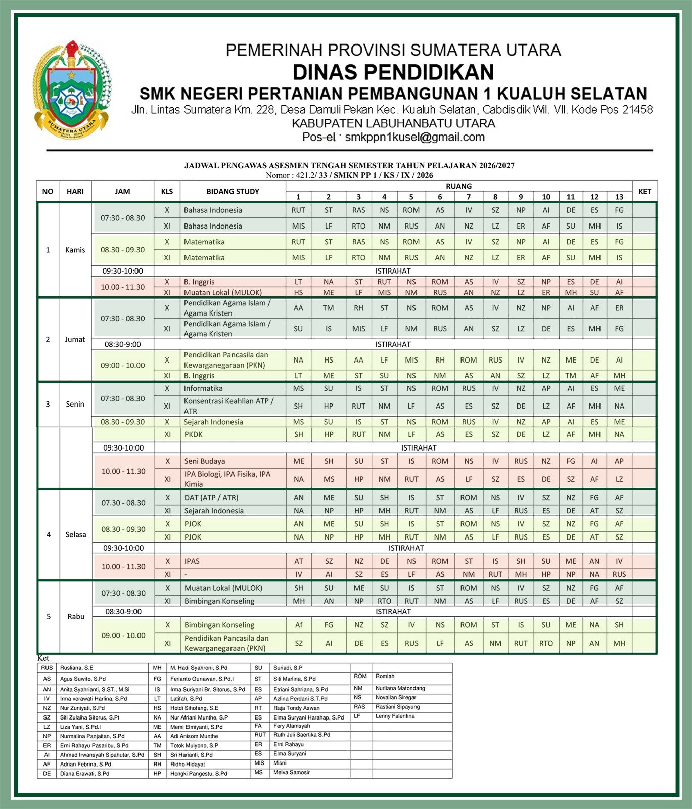 Jadwal Asesmen Sumatif Tengah Semester Ganjil